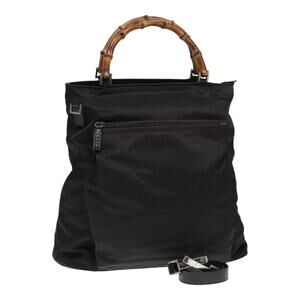 GUCCI Bamboo Handbag Nylon Khaki